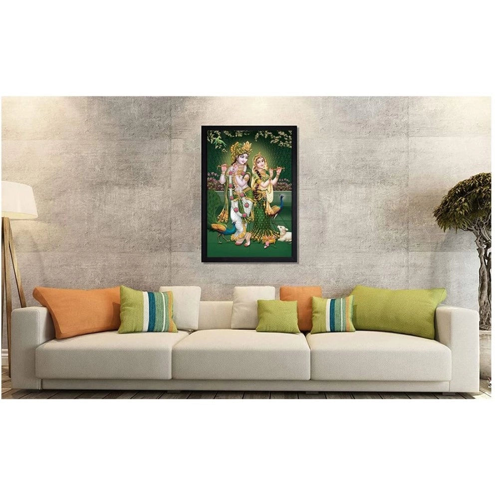 Amfyn Radha Krishna Painting with Synthetic Photo Frame (Multicolor)