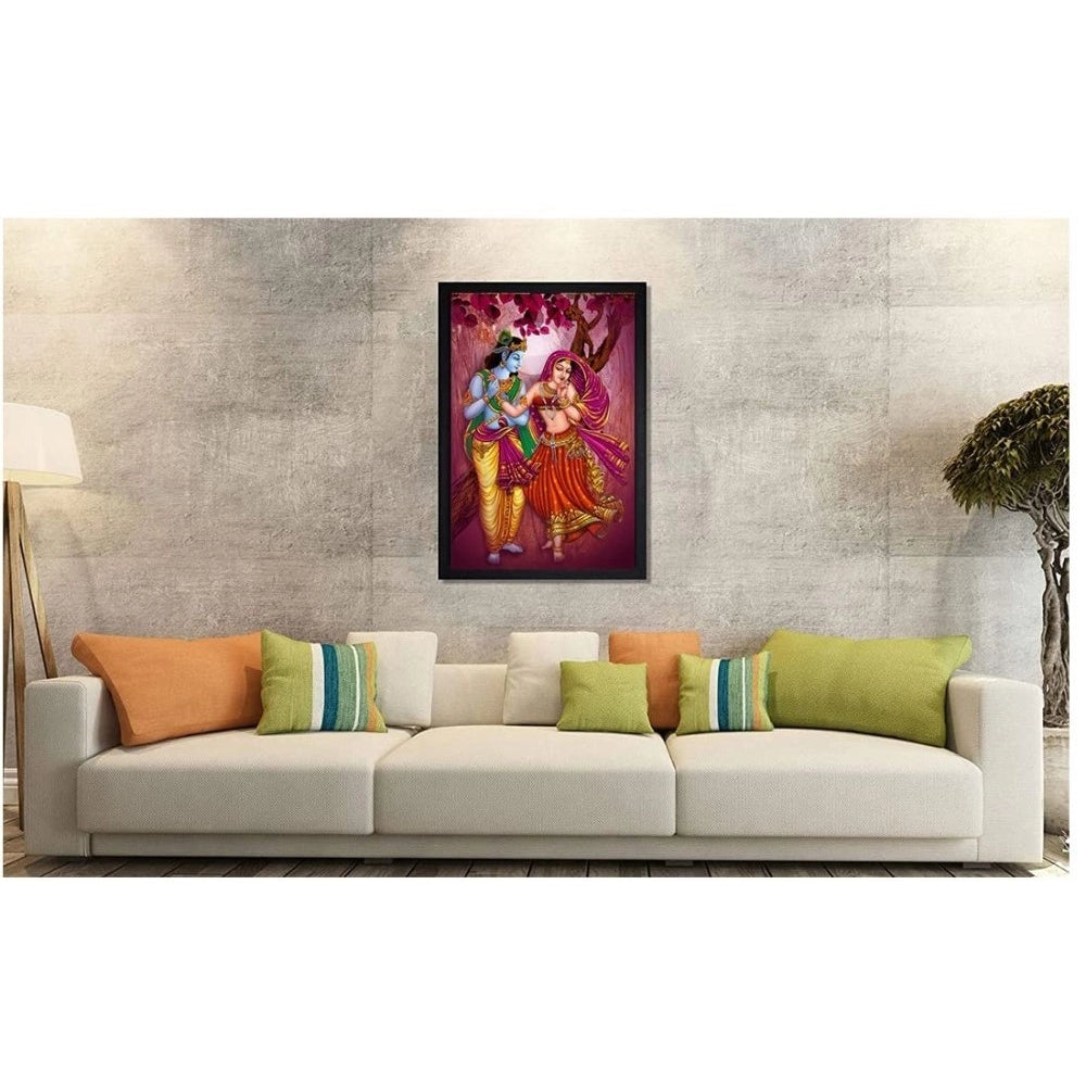 Amfyn Radha Krishna Painting with Synthetic Photo Frame (Multicolor)
