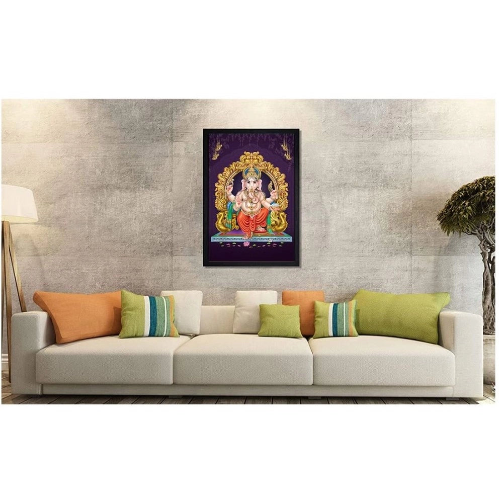 Amfyn Ganesh Photo with Synthetic Photo Frame (Multicolor)