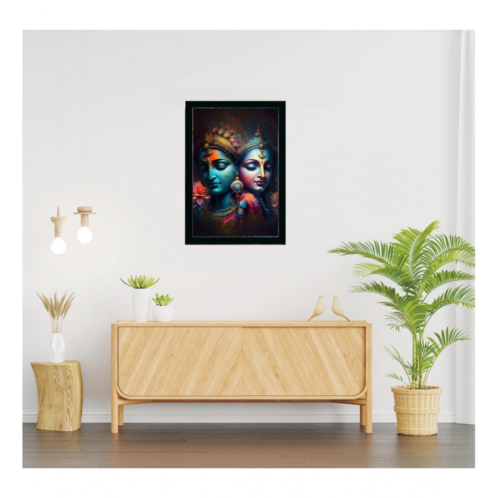 Amfyn Radha Krishna Painting with Synthetic Photo Frame (Multicolor)