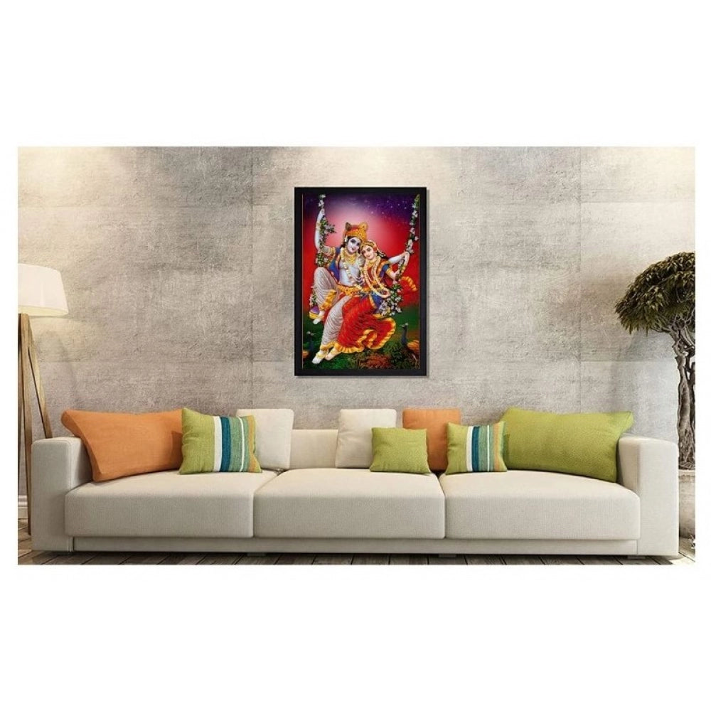 Amfyn Radha Krishna Painting with Synthetic Photo Frame (Multicolor)