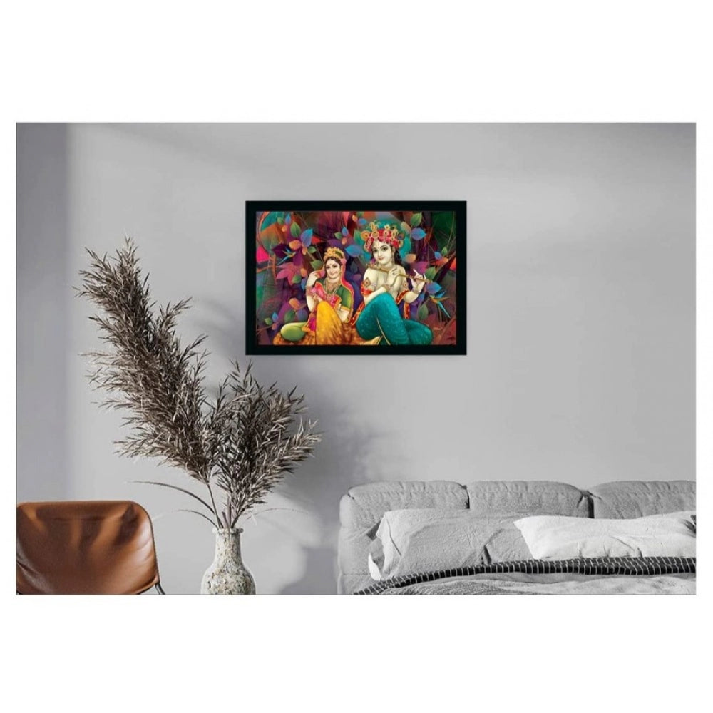 Amfyn Radha Krishna Painting Vinyl Sparkle Coated with Synthetic Photo Frame (Multicolor)