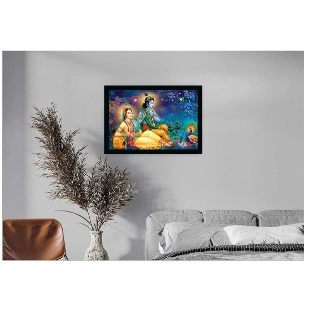 Amfyn Radha Krishna Painting with Synthetic Photo Frame (Multicolor)