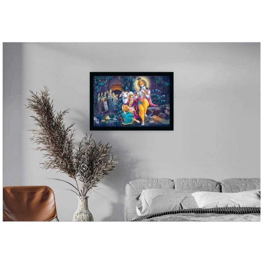 Amfyn Radha Krishna Painting with Synthetic Photo Frame (Multicolor)