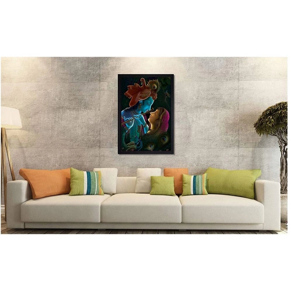 Amfyn Radha Krishna Painting with Synthetic Photo Frame (Multicolor)