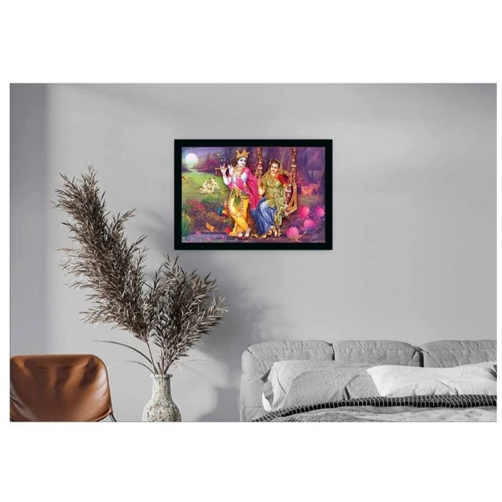 Amfyn Radha Krishna Painting with Synthetic Photo Frame (Multicolor)