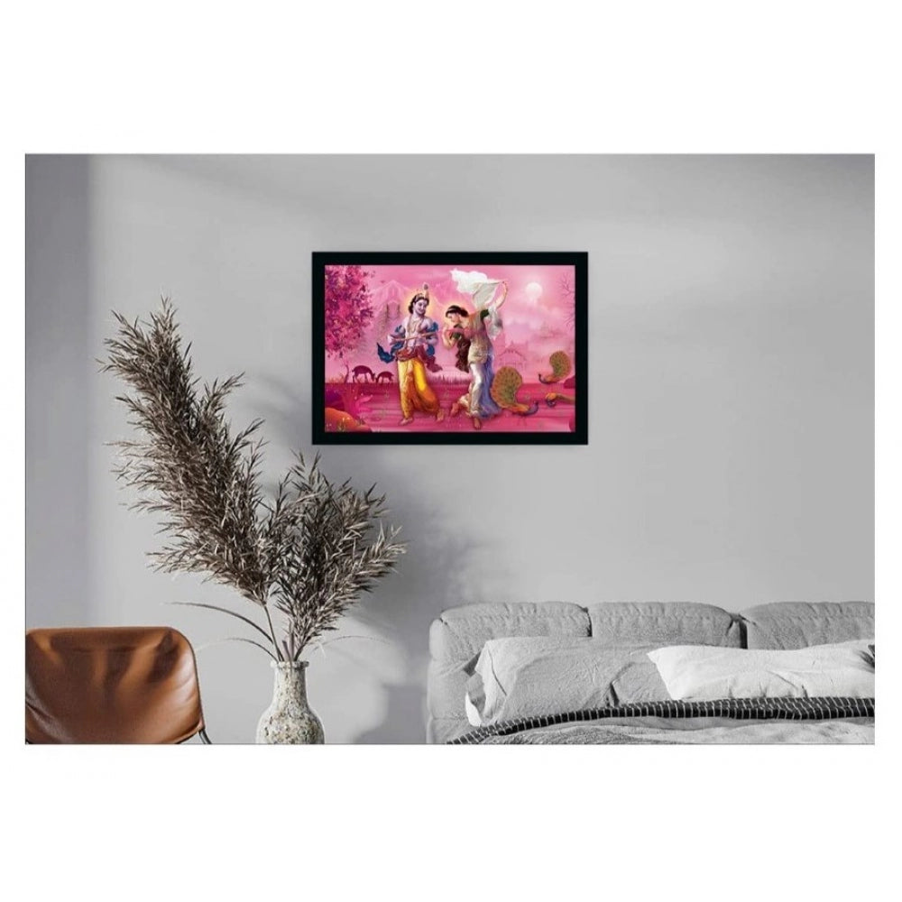 Amfyn Radha Krishna Painting with Synthetic Photo Frame (Multicolor)