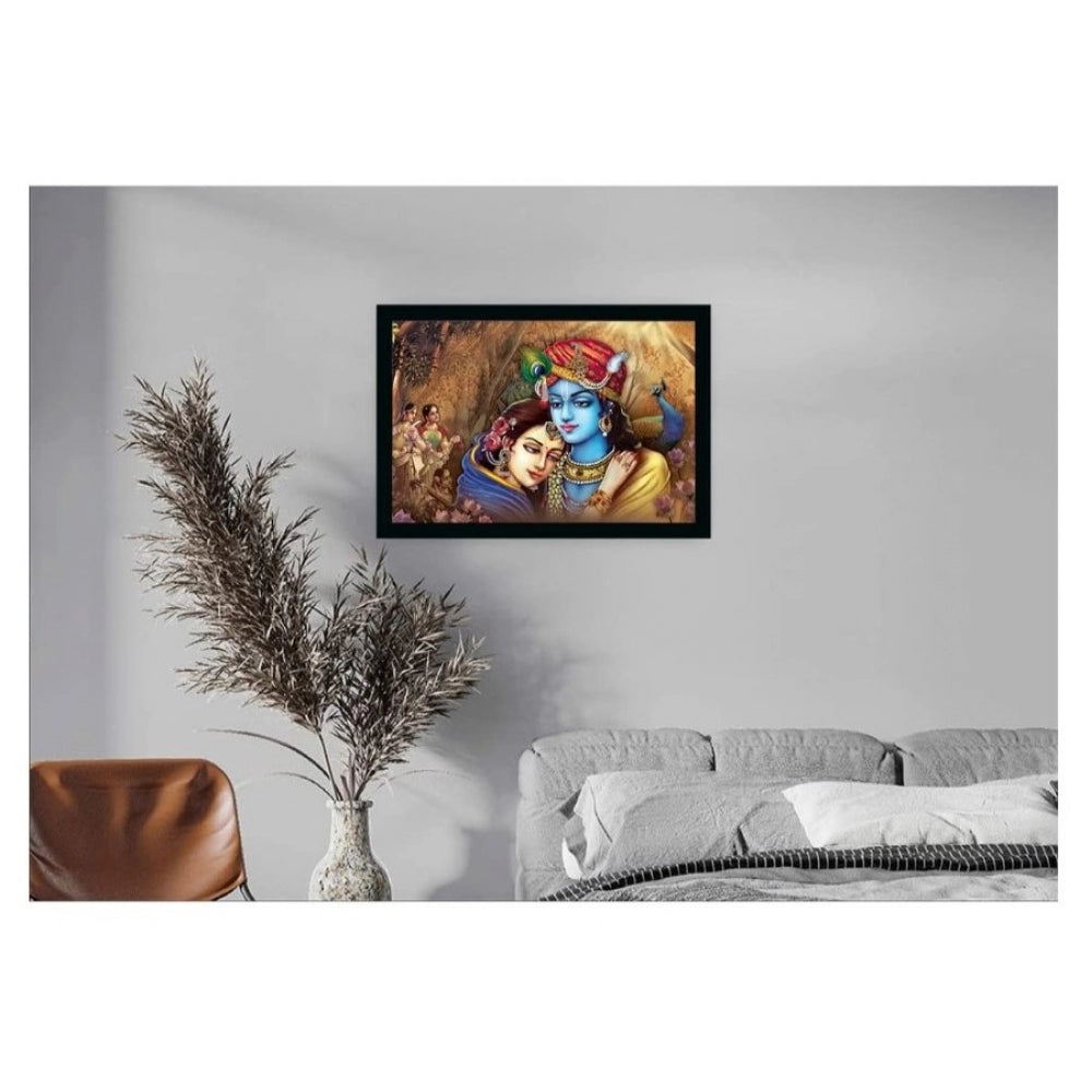 Amfyn Radha Krishna Painting with Synthetic Photo Frame (Multicolor)