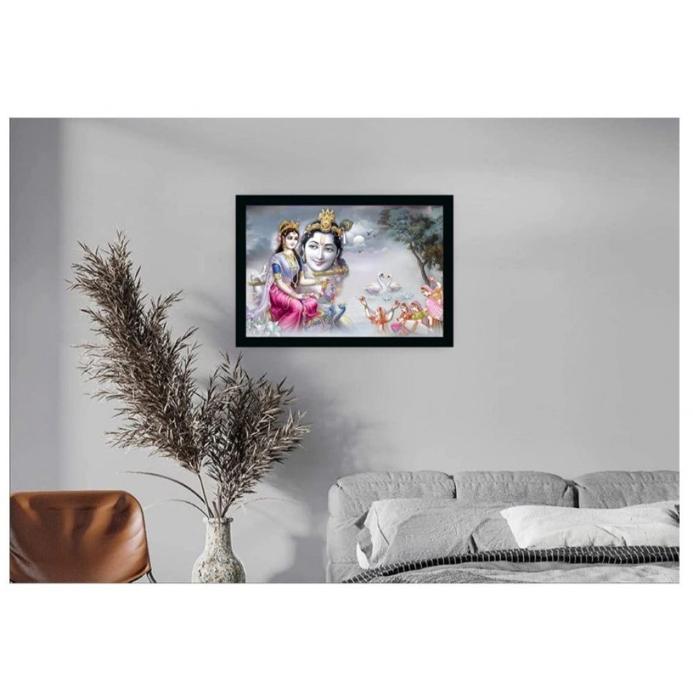 Amfyn Radha Krishna Painting with Synthetic Photo Frame (Multicolor)