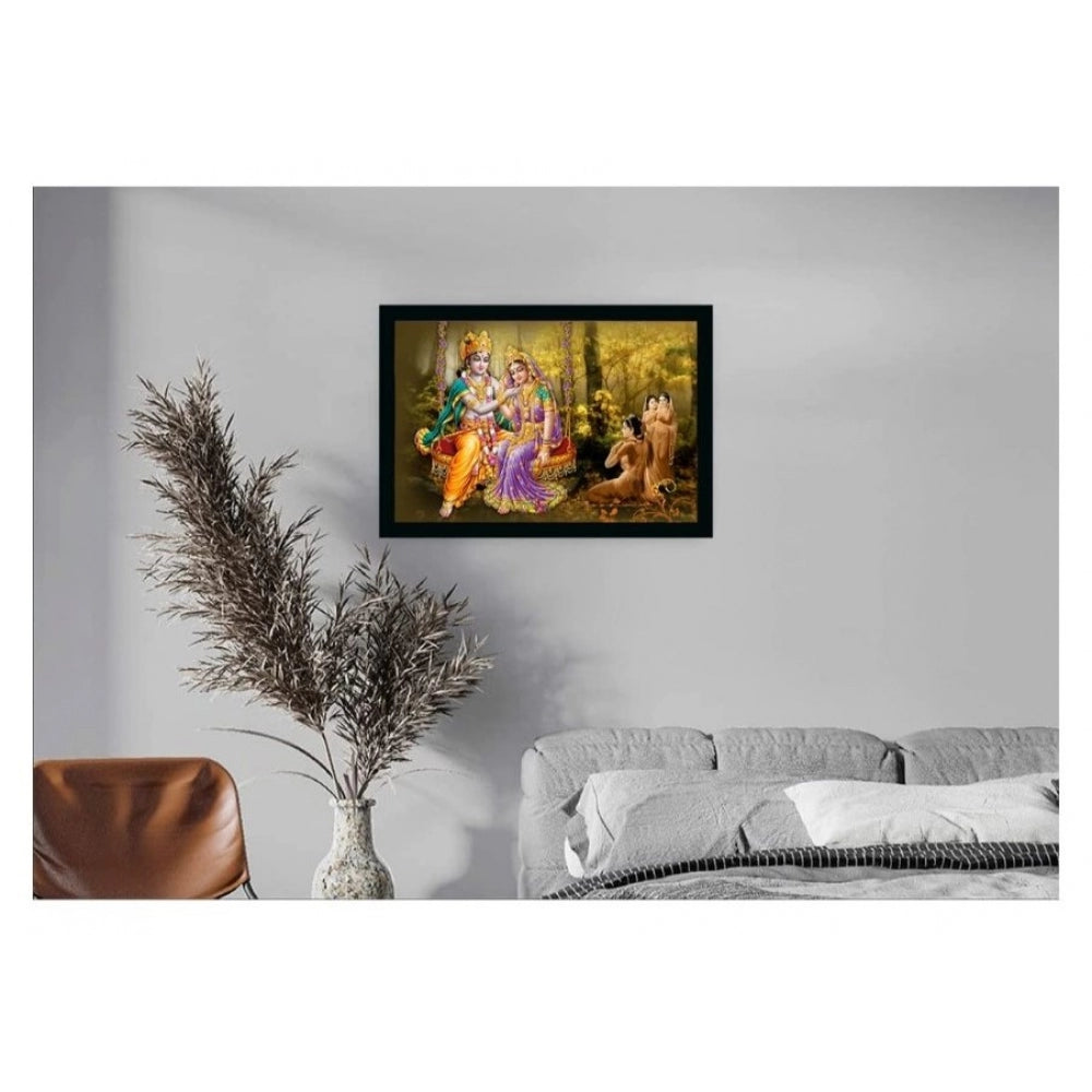Fashion Radha Krishna Painting Vinyl Sparkle Coated with Synthetic Photo Frame (Multicolor)