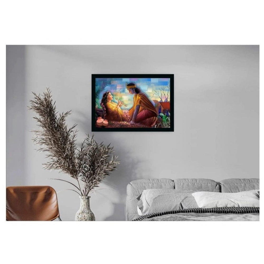 Amfyn Radha Krishna Painting with Synthetic Photo Frame (Multicolor)