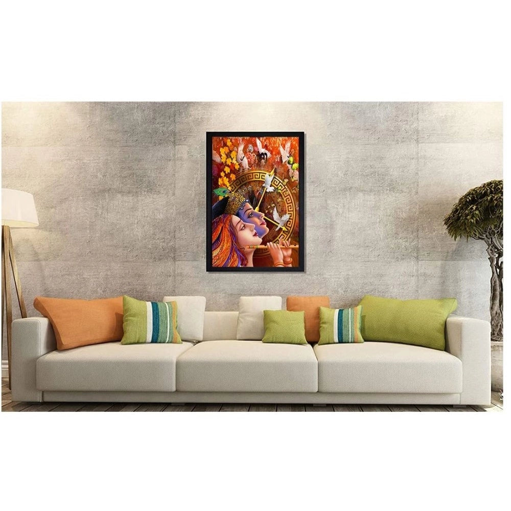 Amfyn Radha Krishna Painting with Synthetic Photo Frame (Multicolor)