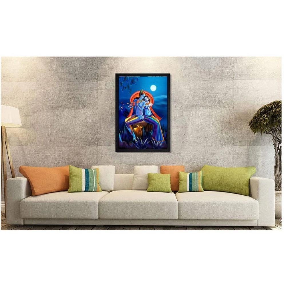 Amfyn Radha Krishna Painting with Synthetic Photo Frame (Multicolor)