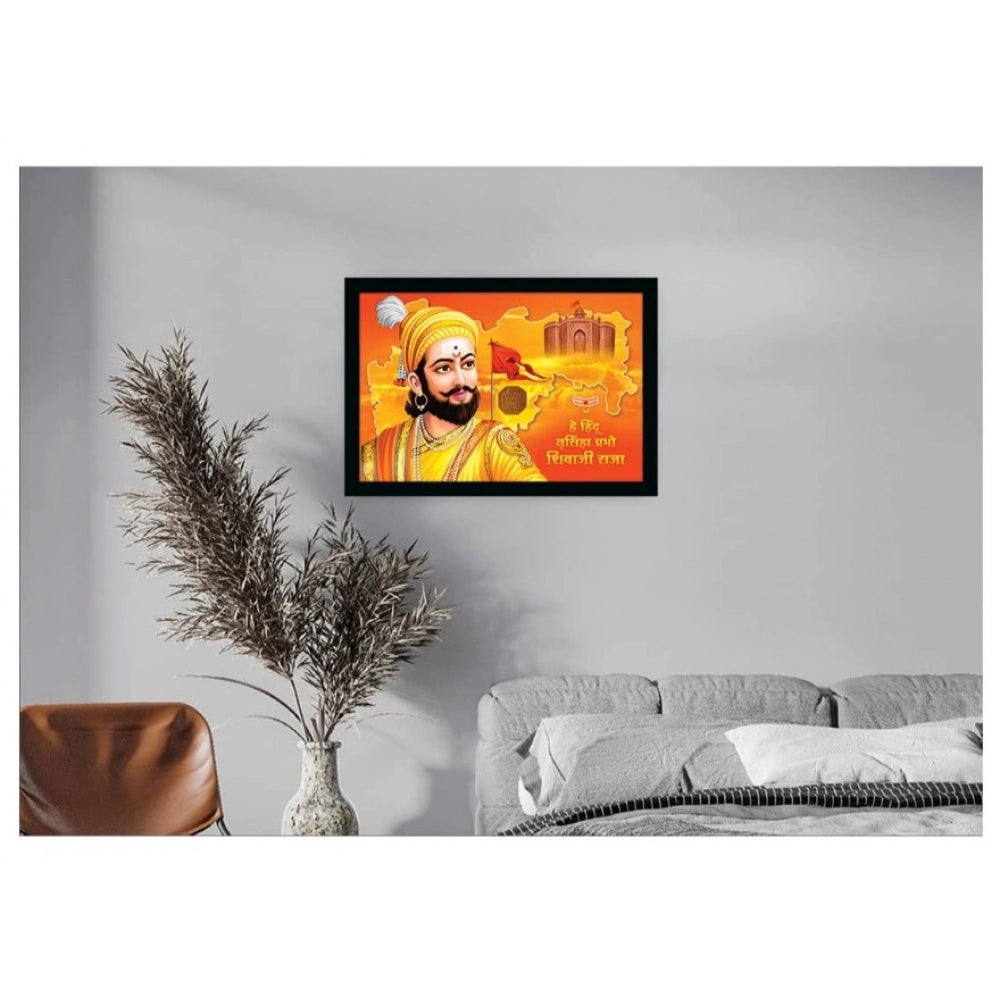Amfyn Shivaji Maharaj Painting Vinyl Sparkle Coated with Synthetic Photo Frame (Multicolor)