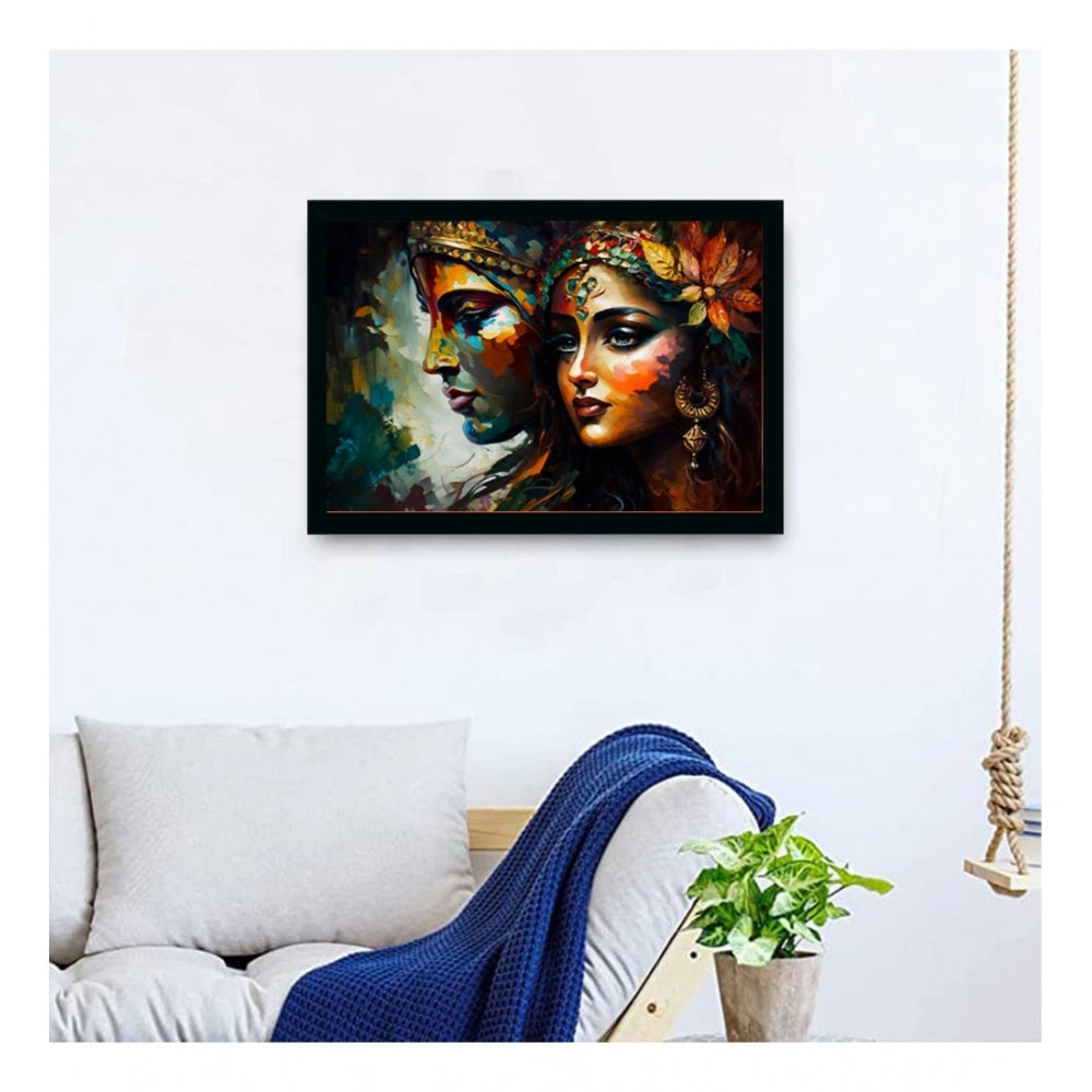 Amfyn Radha Krishna Painting with Synthetic Photo Frame (Multicolor)