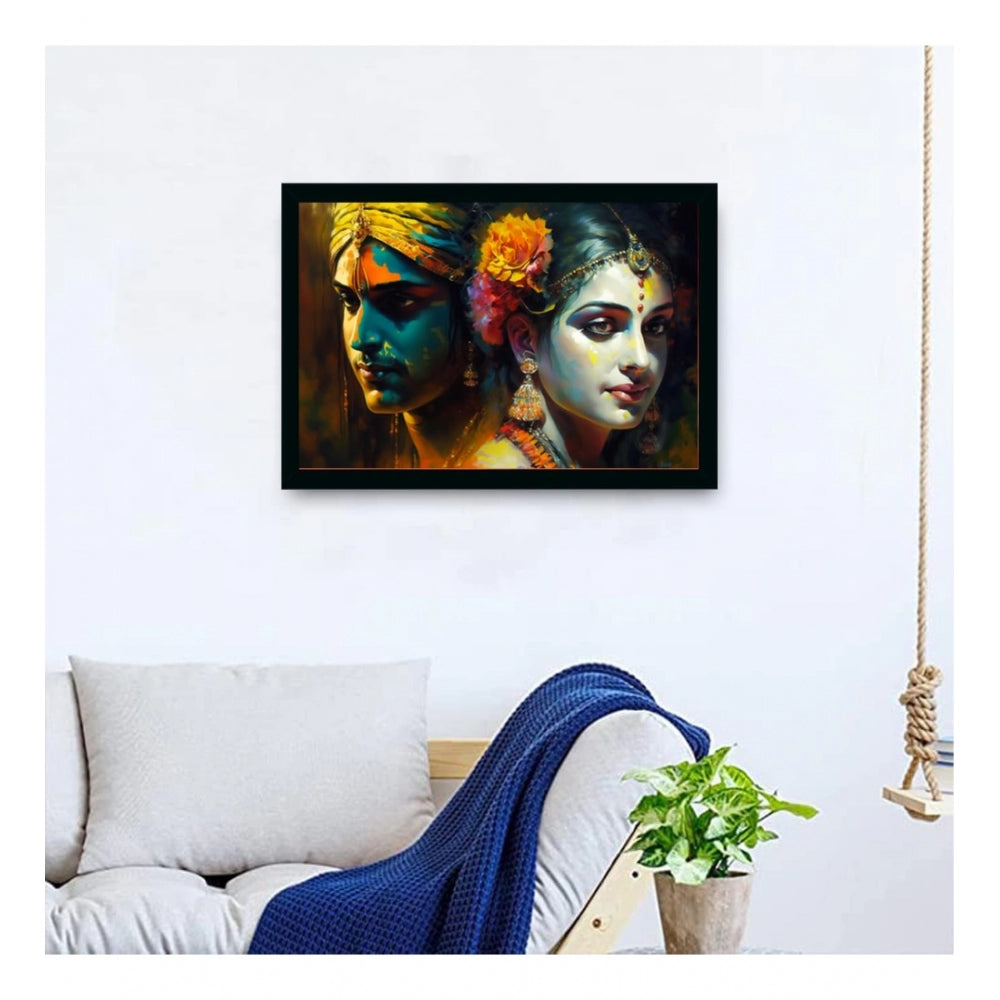 Amfyn Radha Krishna Painting with Synthetic Photo Frame (Multicolor)