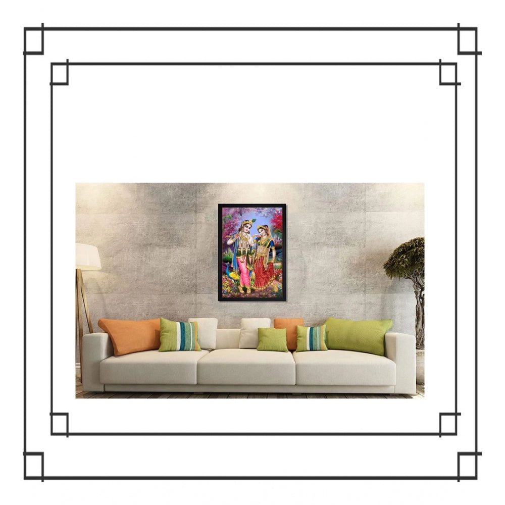 Amfyn Radha Krishna Painting with Synthetic Photo Frame (Multicolor)