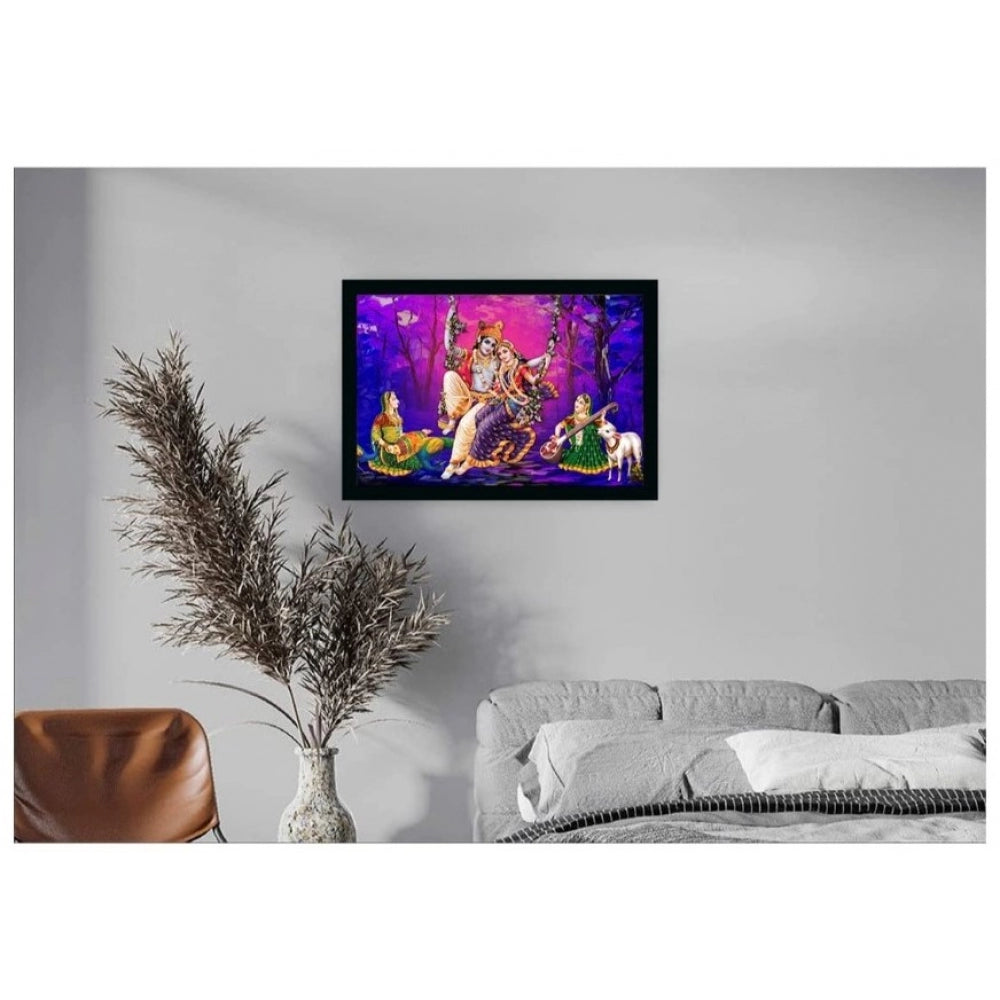 Amfyn Radha Krishna Painting with Synthetic Photo Frame (Multicolor)