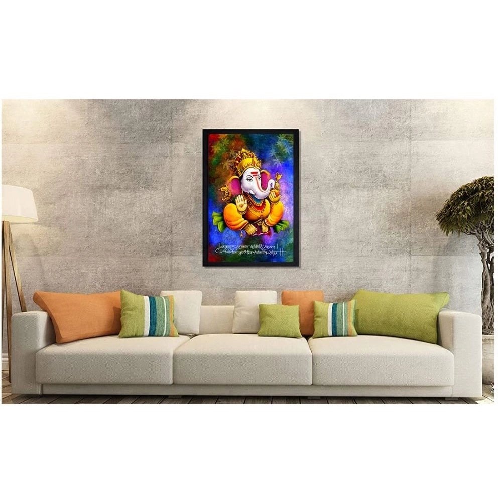Amfyn Ganesh Photo with Synthetic Photo Frame (Multicolor)