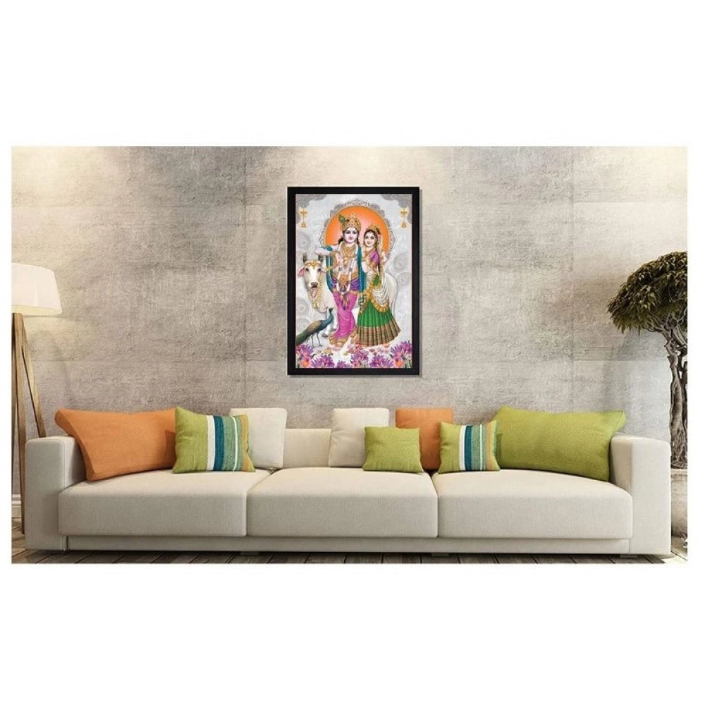 Amfyn Radha Krishna Painting with Synthetic Photo Frame (Multicolor)