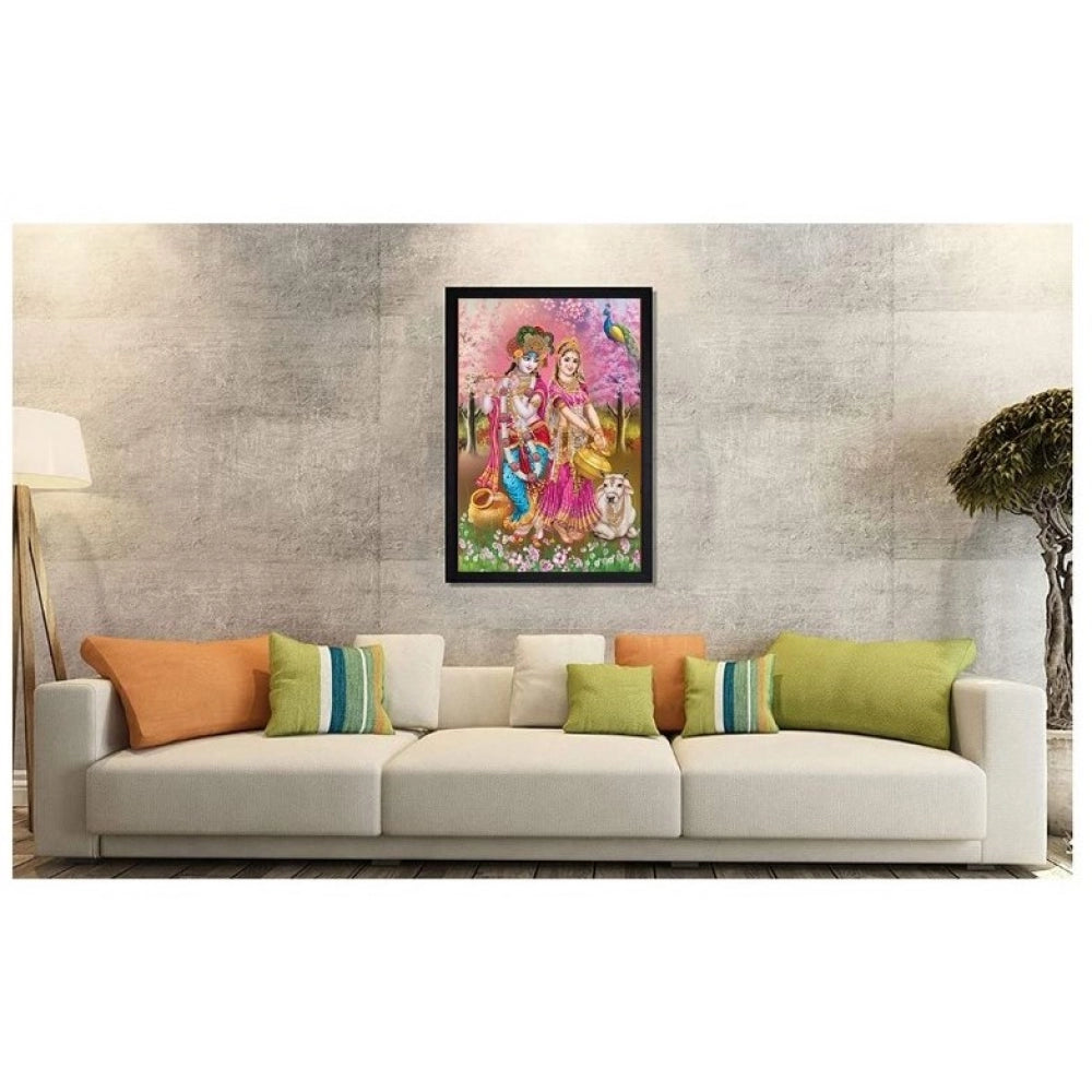 Amfyn Radha Krishna Painting with Synthetic Photo Frame (Multicolor)