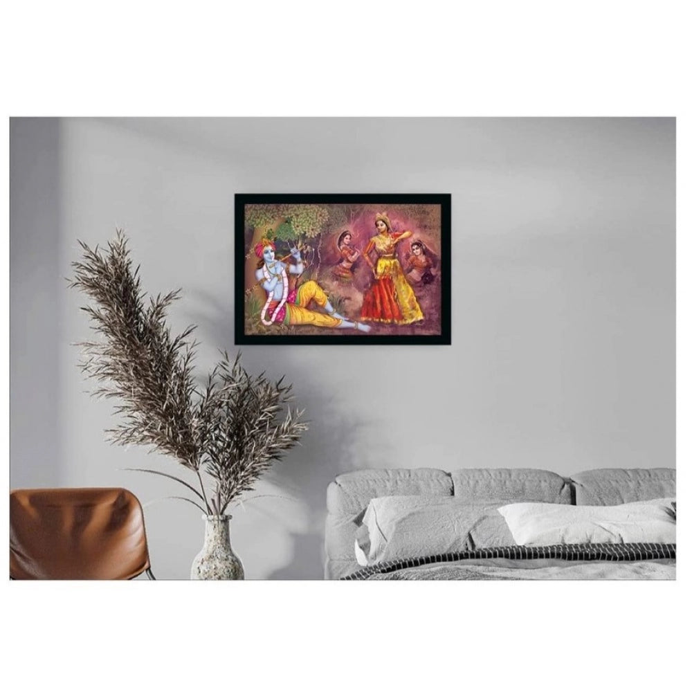 Amfyn Radha Krishna Painting with Synthetic Photo Frame (Multicolor)