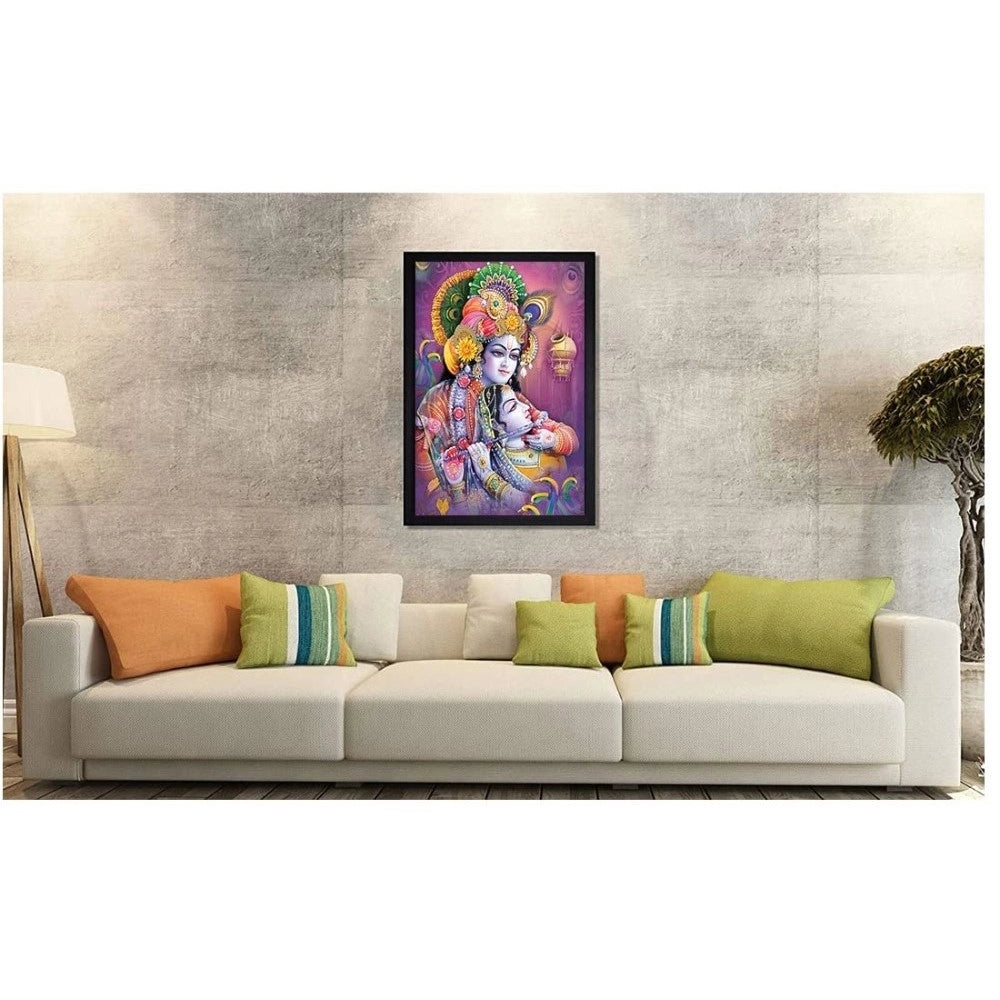 Amfyn Radha Krishna Painting with Synthetic Photo Frame (Multicolor)