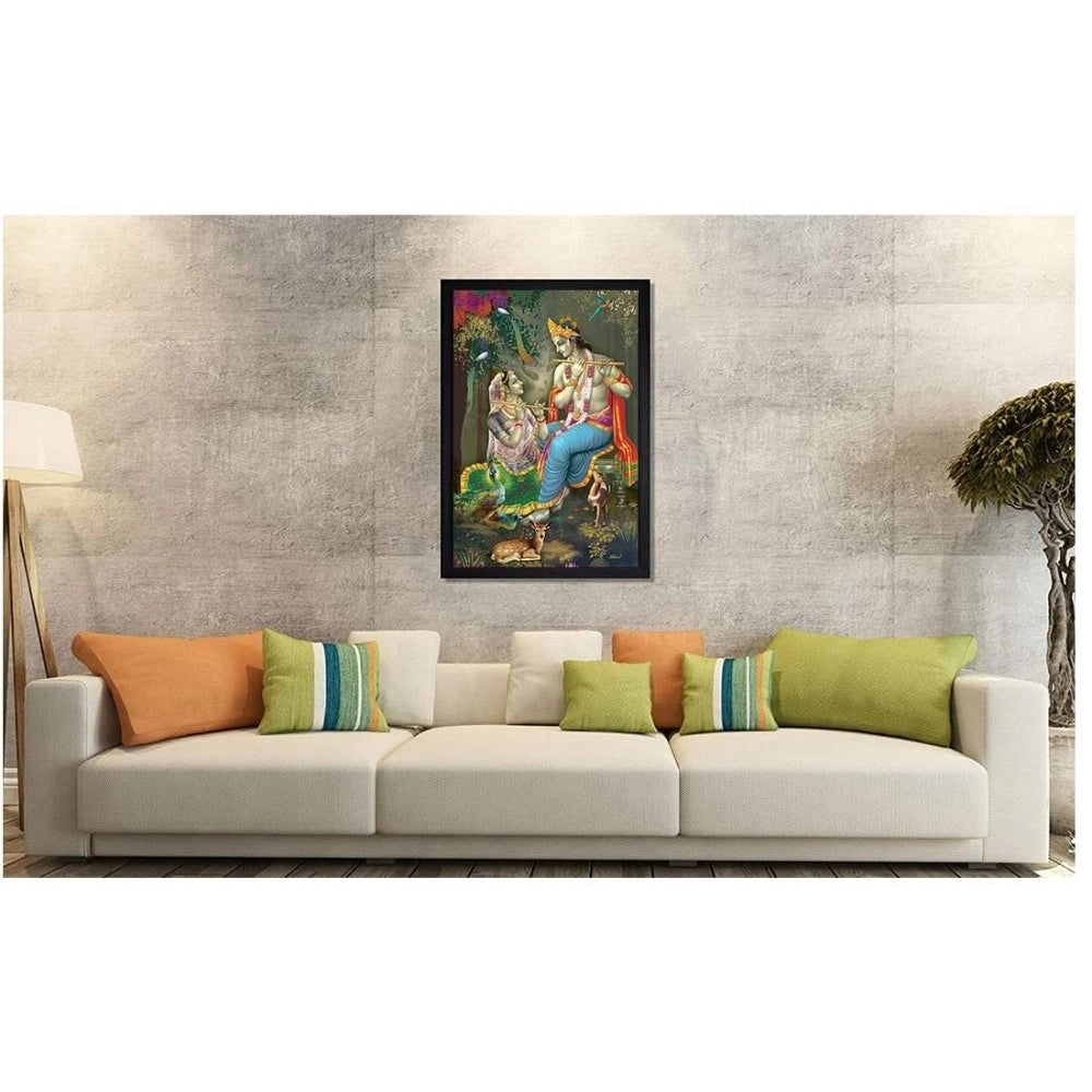 Amfyn Radha Krishna Painting with Synthetic Photo Frame (Multicolor)