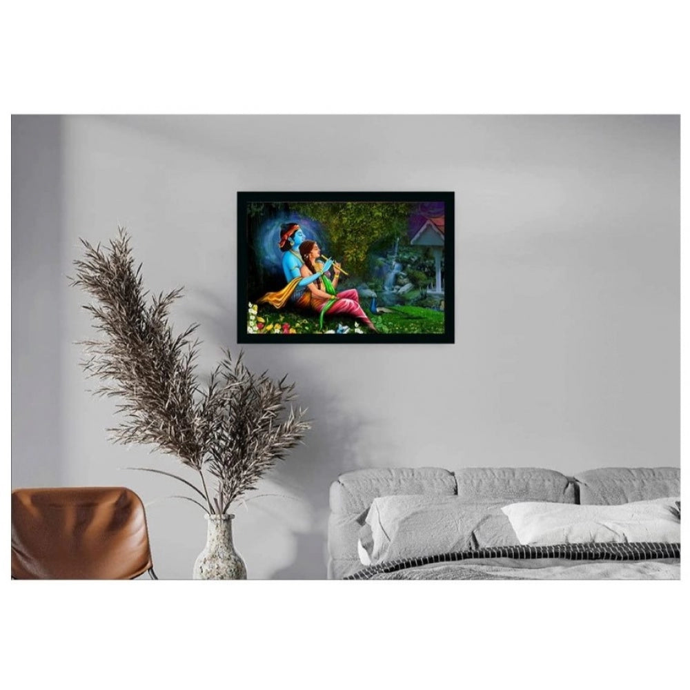 Amfyn Radha Krishna Painting with Synthetic Photo Frame (Multicolor)