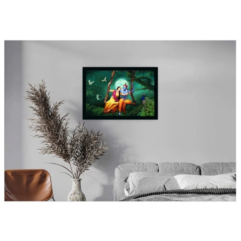 Amfyn Radha Krishna Painting with Synthetic Photo Frame (Multicolor)
