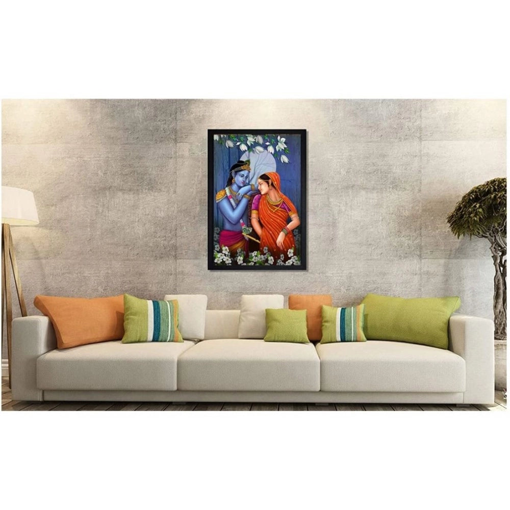 Amfyn Radha Krishna Painting with Synthetic Photo Frame (Multicolor)
