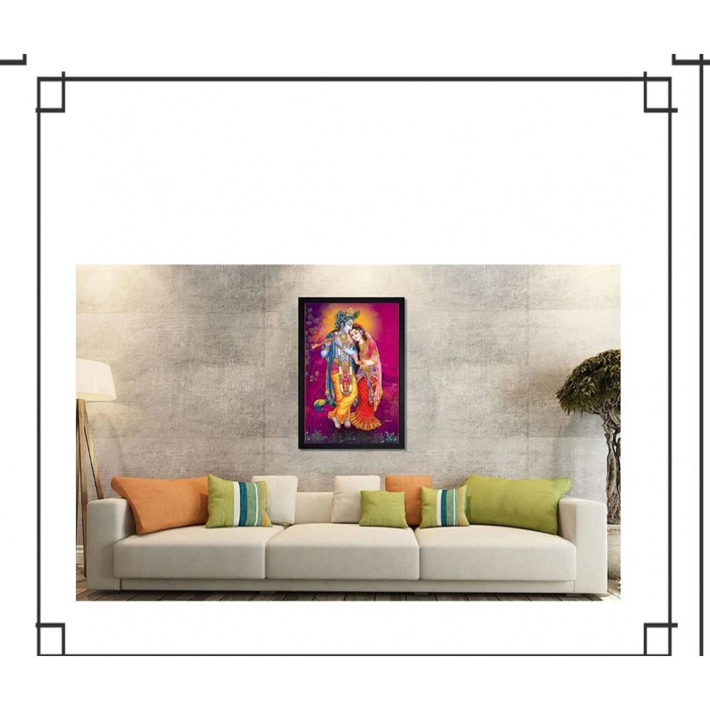 Amfyn Radha Krishna Painting with Synthetic Photo Frame (Multicolor)