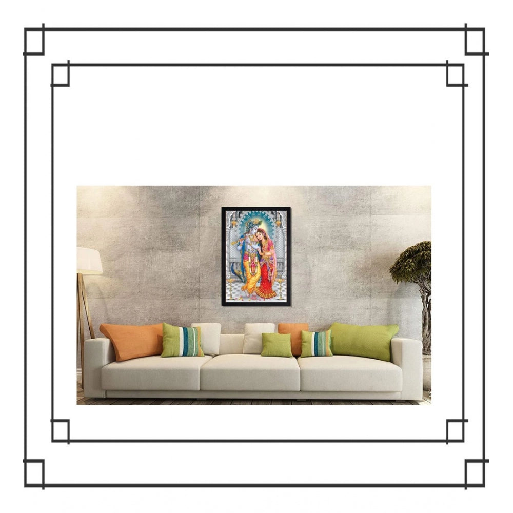 Amfyn Radha Krishna Painting with Synthetic Photo Frame (Multicolor)