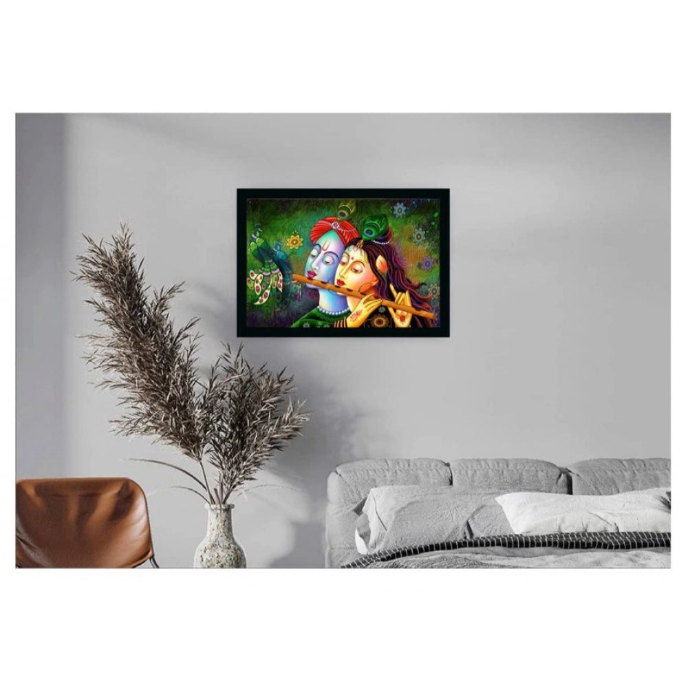 Amfyn Radha Krishna Painting Vinyl Sparkle Coated with Synthetic Photo Frame (Multicolor)