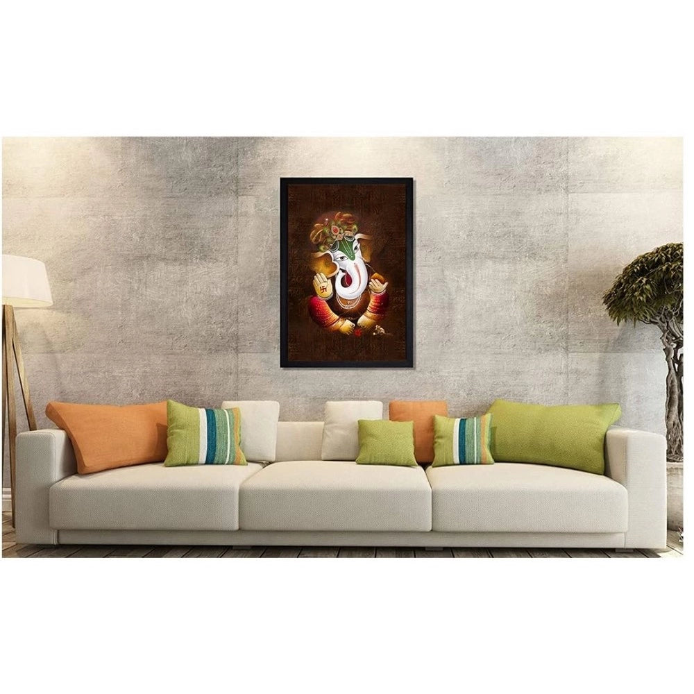 Amfyn Ganesh Photo with Synthetic Photo Frame (Multicolor)