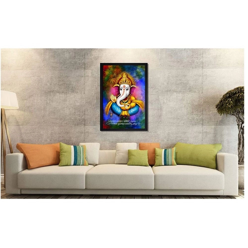Amfyn Ganesh Photo with Synthetic Photo Frame (Multicolor)