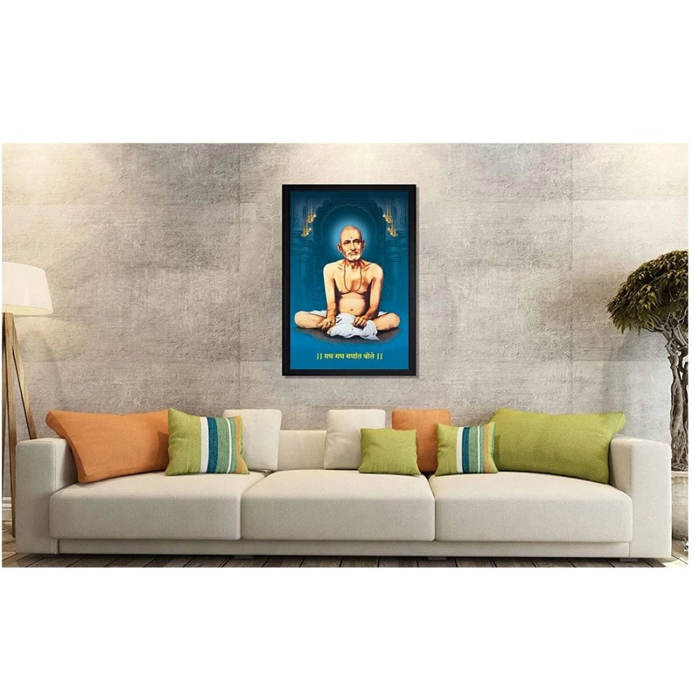 Amfyn Shri Gajanan Maharaj Painting Vinyl Sparkle Coated with Synthetic Photo Frame (Multicolor)