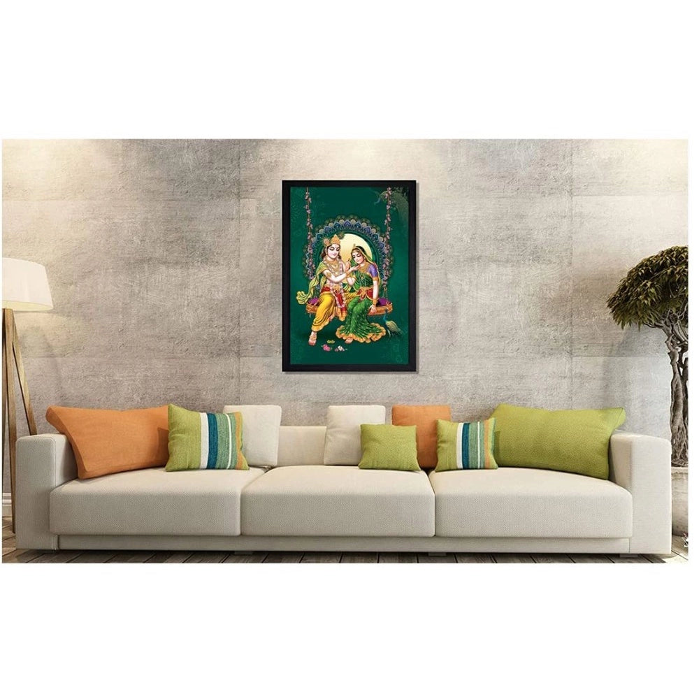 Amfyn Radha Krishna Painting with Synthetic Photo Frame (Multicolor)
