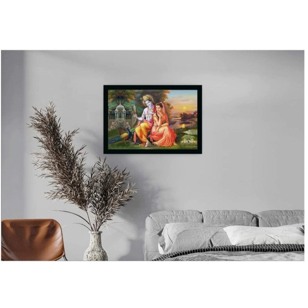 Amfyn Radha Krishna Painting with Synthetic Photo Frame (Multicolor)