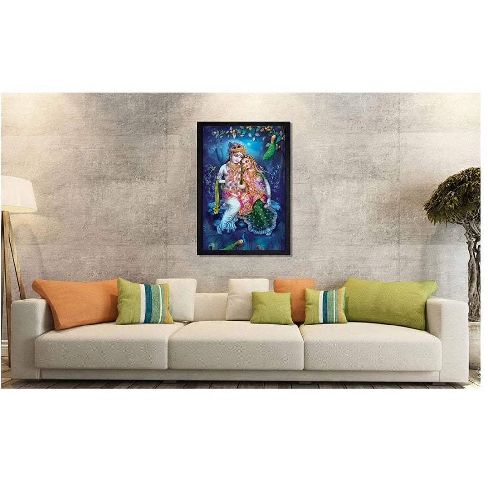 Amfyn Radha Krishna Painting with Synthetic Photo Frame (Multicolor)