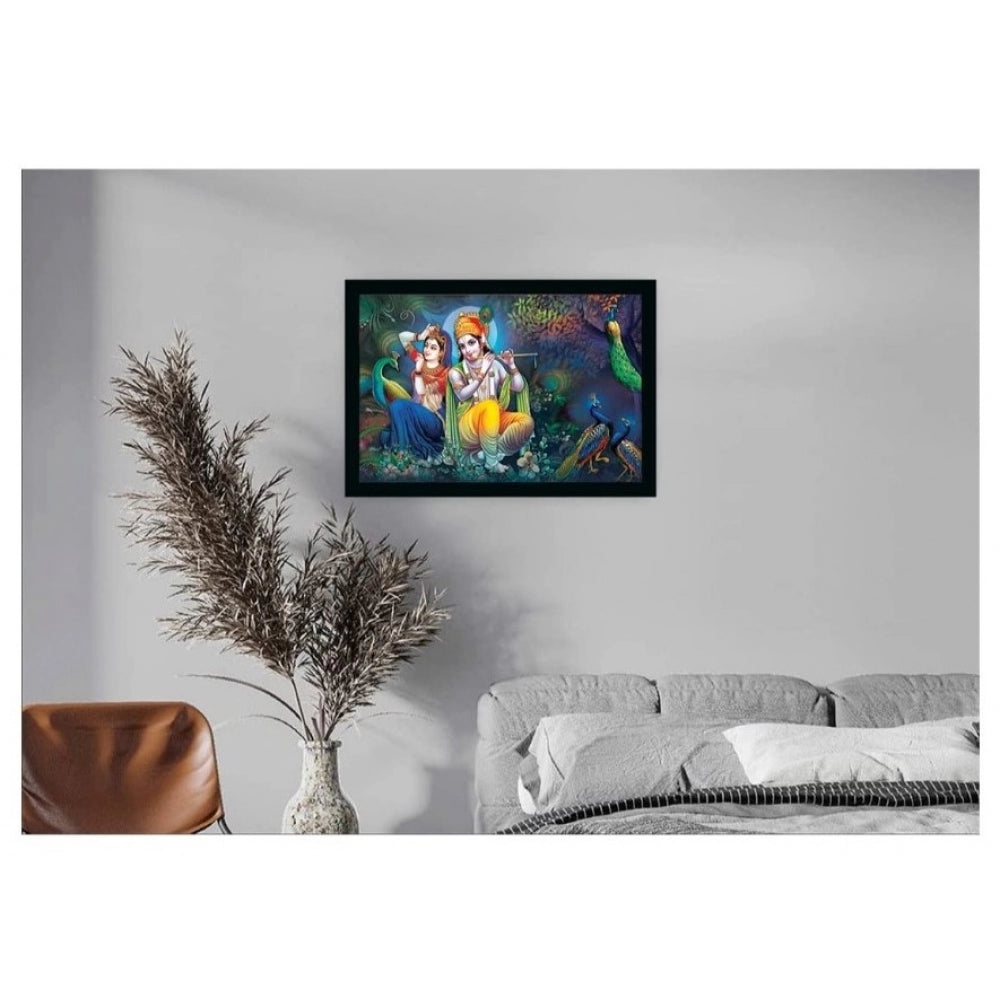 Amfyn Radha Krishna Painting with Synthetic Photo Frame (Multicolor)