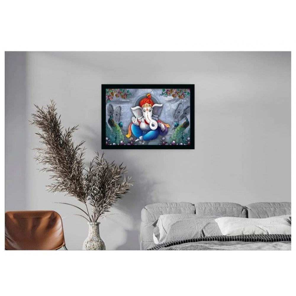 Amfyn Ganesha Painting with Synthetic photo Frame (Multicolor)