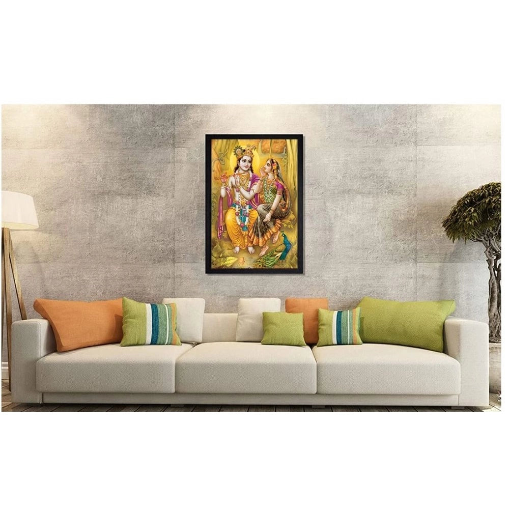 Amfyn Radha Krishna Painting with Synthetic Photo Frame (Multicolor)
