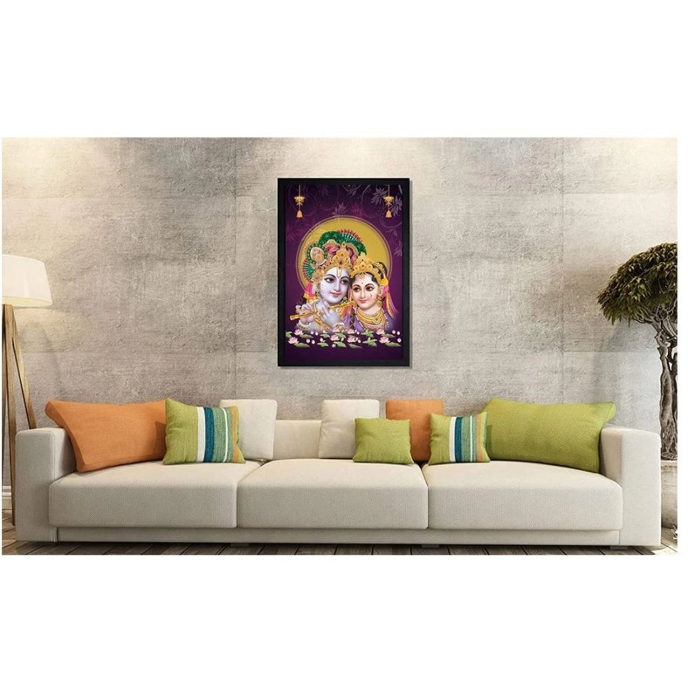 Amfyn Radha Krishna Painting with Synthetic Photo Frame (Multicolor)