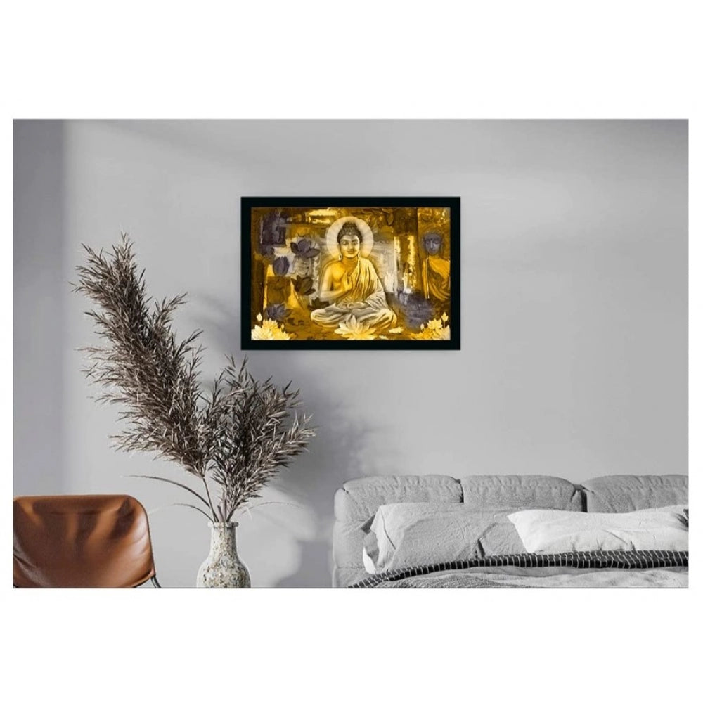 Amfyn Lord Buddha Paintingwith Synthetic Photo Frame (Multicolor)