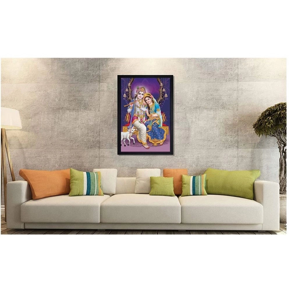 Amfyn Radha Krishna Painting with Synthetic Photo Frame (Multicolor)