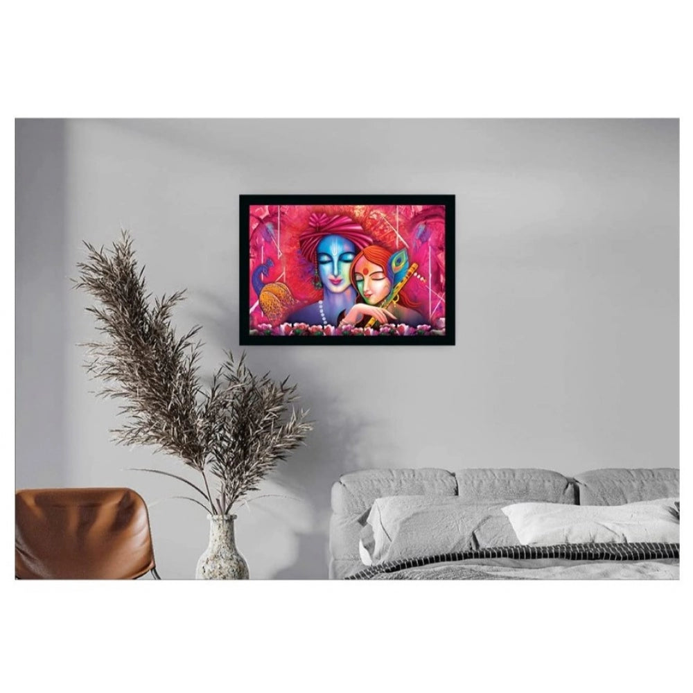 Amfyn Radha Krishna Painting with Synthetic Photo Frame (Multicolor)