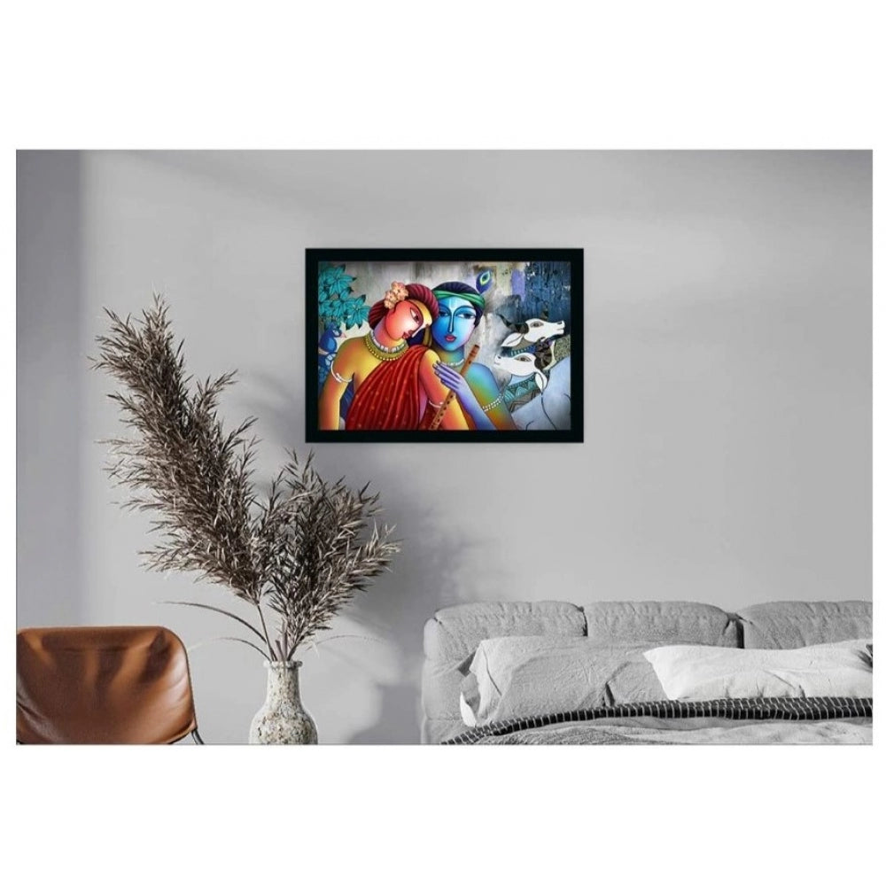 Amfyn Radha Krishna Painting with Synthetic Photo Frame (Multicolor)