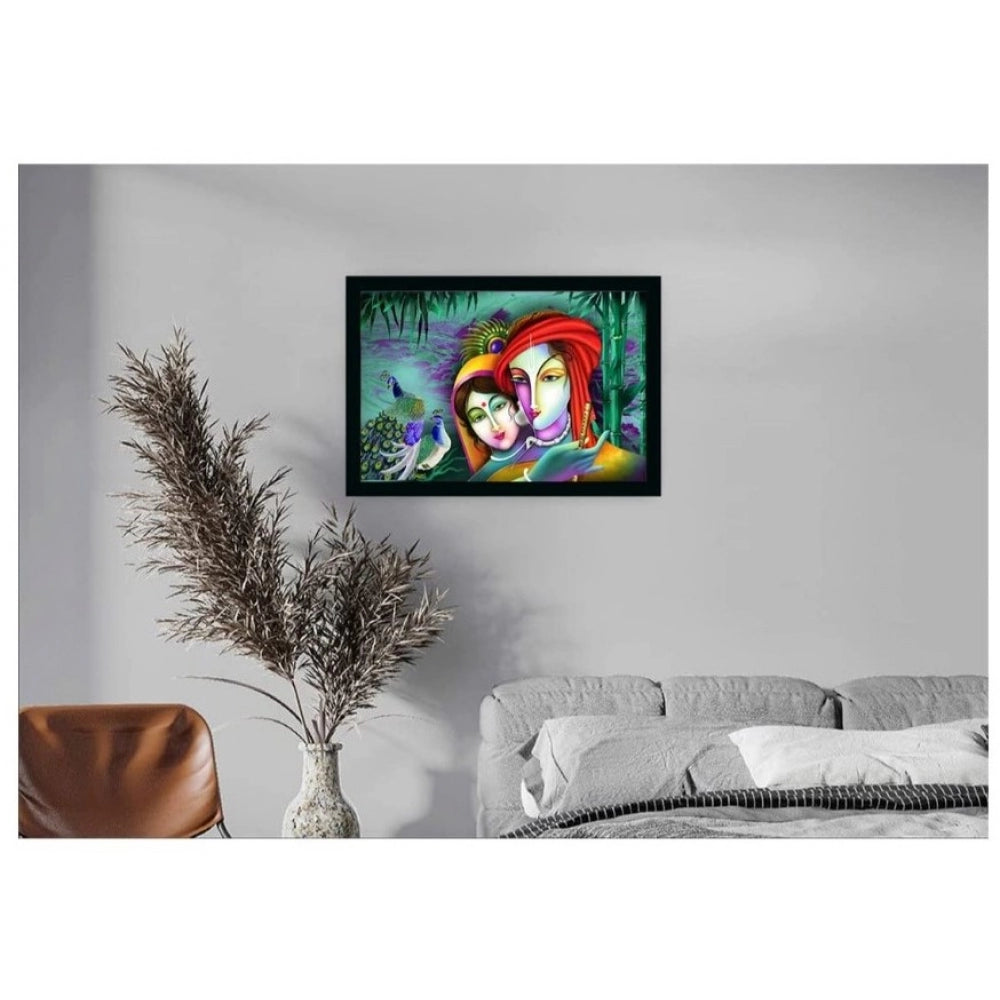 Amfyn Radha Krishna Painting with Synthetic Photo Frame (Multicolor)