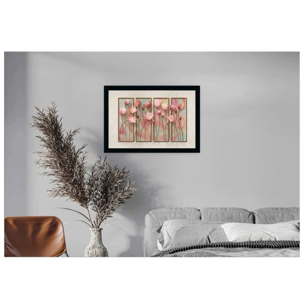 Amfyn Flower Painting Vinyl Sparkle Coated with Synthetic Photo Frame (Multicolor)